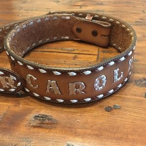 Tony Lama ladies leather name stamped western belt